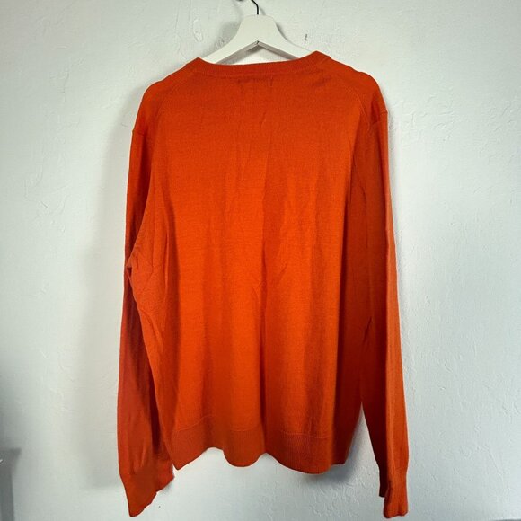 Merona Men Merino Wool Knit V-Neck Sweater XL Orange Pullover Long Sleeve Casual - Picture 2 of 8
